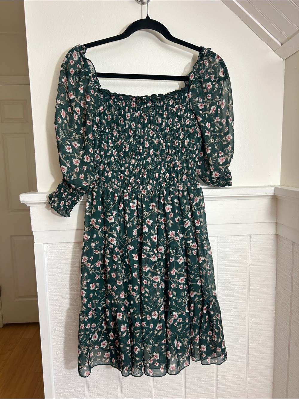 Baltic Born Green Floral Smocked Cottagecore Coquette whimsy Dress small